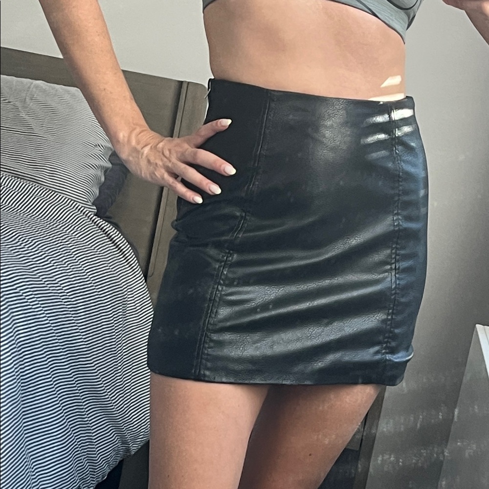 H&M Black Faux Leather Mini Skirt